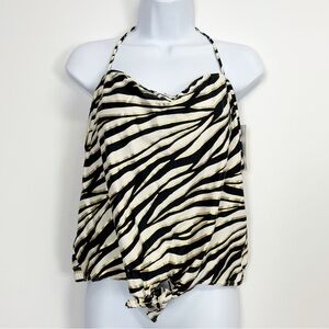 Michael Kors Tankini Swim Top Womens Large Black Gold Zebra Halter NWT MM9P302